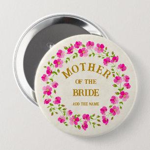 Elegante Roze Bloemenkrans Moeder van de Bruid Ronde Button 4,0 Cm
