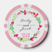 Elegante roze bloemenkrans witte bruiloft poker chips (Voorkant)
