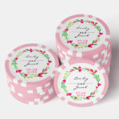 Elegante roze bloemenkrans witte bruiloft poker chips (Opstapeling)