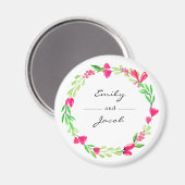 Elegante roze bloemenkrans Witte naam van het paar Magneet (Voorkant / Achterkant)