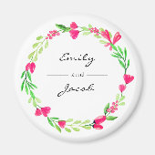 Elegante roze bloemenkrans Witte naam van het paar Magneet (Voorkant)