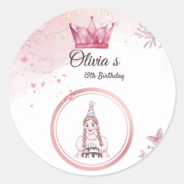 Elegante Roze Bloemenkroon 15e Verjaardag Sticker