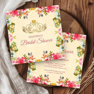 Elegante Roze Bloemenkroon Prinsessen Bruidsfeest Kaart