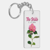 Elegante roze bloemenkroon roze hortensia sleutelhanger (Voorkant Links)