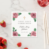 Elegante Roze Bloemenkruis Eerste Communie Servet (Insitu)