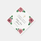 Elegante Roze Bloemenkruis Eerste Communie Servet (Hoek)
