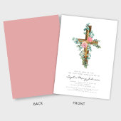 Elegante Roze Bloemenkruis Meisje Eerste Communie Kaart