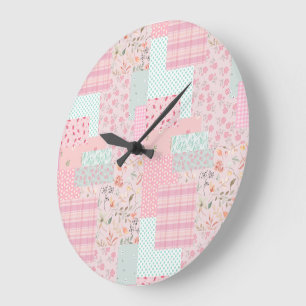Elegante Roze Bloemenkunst Wandklok Zachte Roze