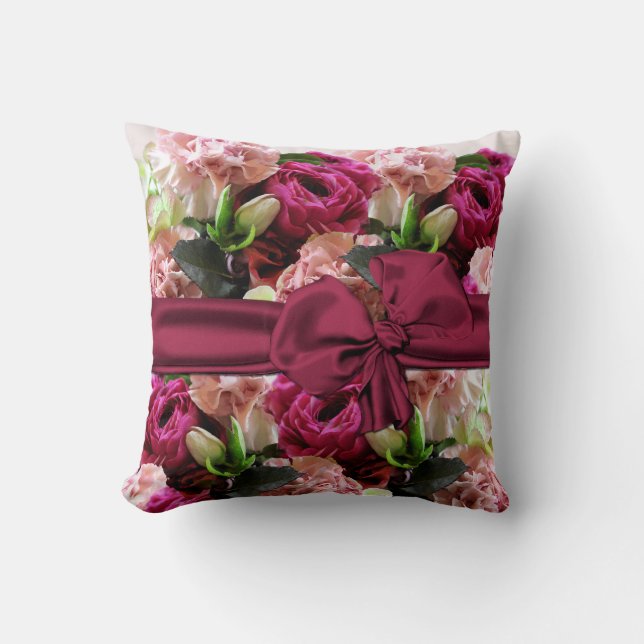 Elegante roze bloemenkussen kussen (Voorkant)