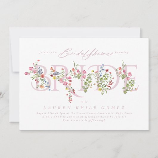 Elegante roze bloemenlente BRIDE Vrijgezellenfeest Kaart (Voorkant)