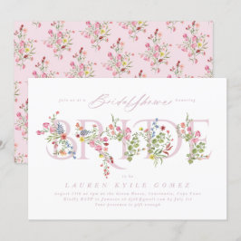 Elegante roze bloemenlente BRIDE Vrijgezellenfeest Kaart