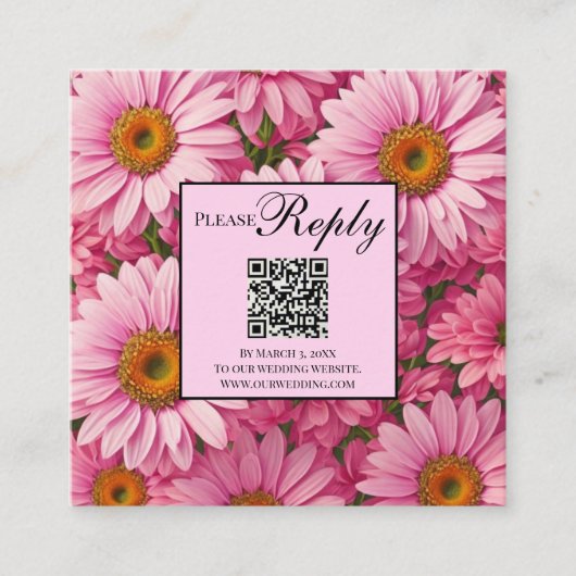 Elegante roze bloemenmadeliefjes zonnebloem QR cod Informatiekaartje (Voorkant)