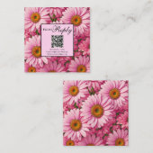 Elegante roze bloemenmadeliefjes zonnebloem QR cod Informatiekaartje (Voorkant / Achterkant)