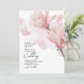 Elegante roze bloemenmagnolia Waterverf bruiloft Kaart (Staand voorkant)