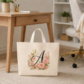 Elegante roze bloemenmonogram A jumbo tas
