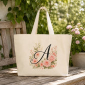 Elegante roze bloemenmonogram A jumbo tas