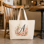 Elegante roze bloemenmonogram A jumbo tas