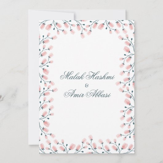 Elegante roze bloemenmoslim bruiloft kaart (Achterkant)