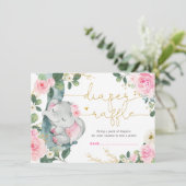 Elegante roze bloemenolifant douche luier Raffle Informatiekaartje (Staand voorkant)