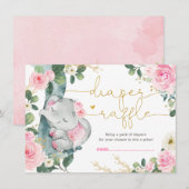 Elegante roze bloemenolifant douche luier Raffle Informatiekaartje (Voorkant / Achterkant)