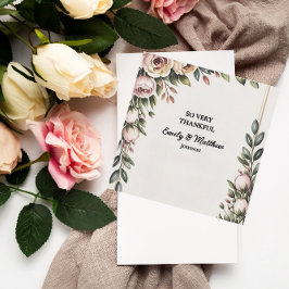 Elegante roze bloemenontwerper bedankkaart