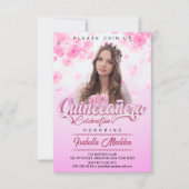 Elegante roze bloemenprinses quinceanera foto kaart (Voorkant)