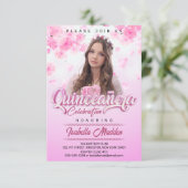 Elegante roze bloemenprinses quinceanera foto kaart (Staand voorkant)