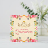 Elegante  roze bloemenprinses Quinceanera Kaart (Staand voorkant)