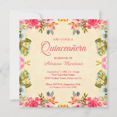 Elegante  roze bloemenprinses Quinceanera Kaart (Achterkant)