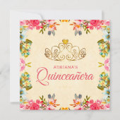 Elegante  roze bloemenprinses Quinceanera Kaart (Voorkant)