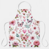 Elegante roze bloemenprint schort (Voorkant)