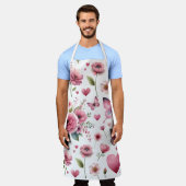 Elegante roze bloemenprint schort (Gedragen)