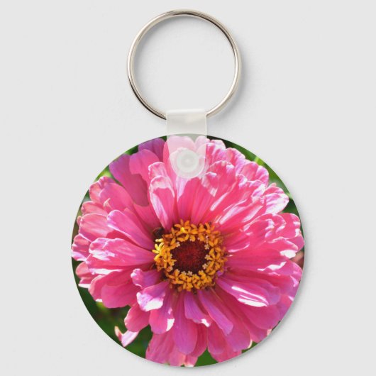 Elegante roze bloemenretro roze madeliefje sleutelhanger (Voorkant)