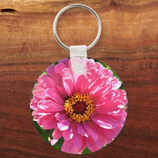 Elegante roze bloemenretro roze madeliefje sleutelhanger (Voorkant)