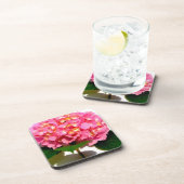 Elegante roze bloemenroze hortensia drankjes onderzetter (Rechterzijde)
