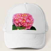 Elegante roze bloemenroze hortensia trucker pet (Voorkant)