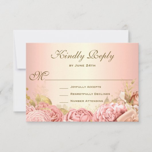 Elegante Roze Bloemenrozen RSVP Kaartje (Voorkant)