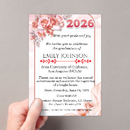Elegante Roze Bloemenschildering in Waterverf Afst Acryl Uitnodigingen