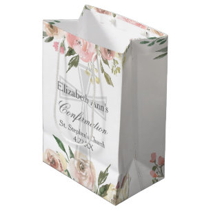 Elegante Roze Bloemense Confirmatie Feest Aangepas Medium Cadeauzakje