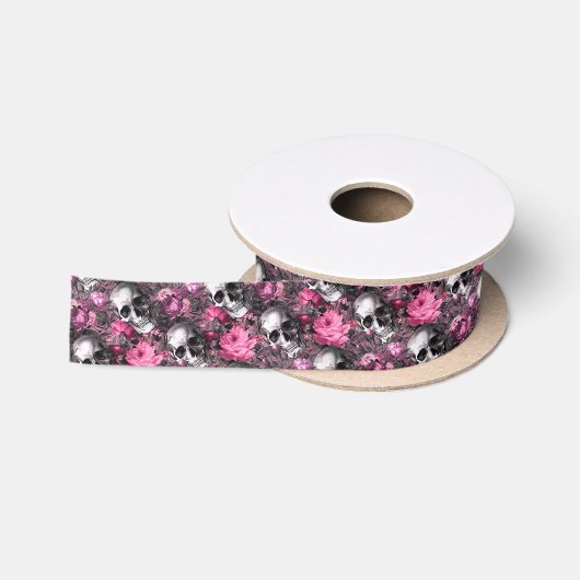 Elegante Roze Bloemenskelet Satijnen Lint (Spoel)