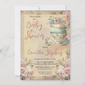 Elegante roze bloementheekoppen Meisje Baby shower Kaart (Voorkant)