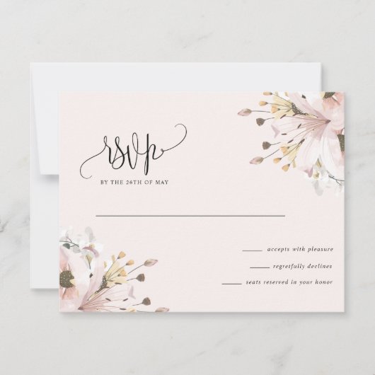 Elegante roze bloementuin bruiloft RSVP kaartje (Voorkant)