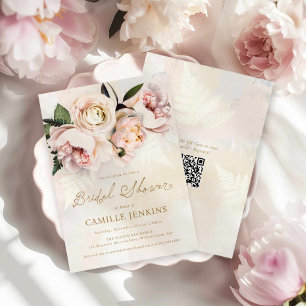 Elegante Roze Bloementuin QR Code Vrijgezellenfees Kaart