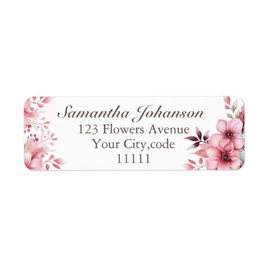 Elegante roze bloementuin retouradres sticker (Voorkant)