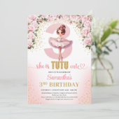 Elegante roze bloementutu jurk goud meisje 3e kaart (Staand voorkant)