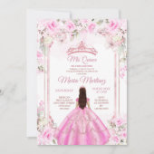 Elegante roze bloemenvlinder prinses Quiñceanera Kaart (Voorkant)