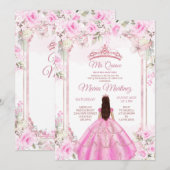 Elegante roze bloemenvlinder prinses Quiñceanera Kaart (Voorkant / Achterkant)