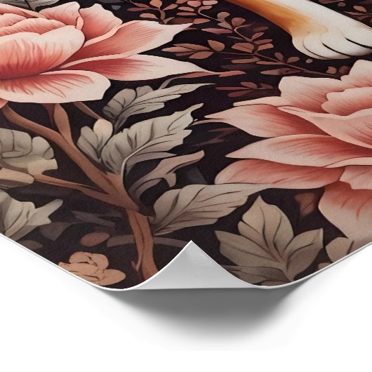 Elegante roze bloemenvos William Morris geïnspiree Poster (Hoek)