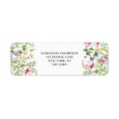 Elegante roze bloemenweide etiket (Voorkant)