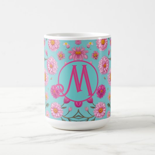 Elegante roze bloemenwitte madeliefjes roze bloeme koffiemok (Center)